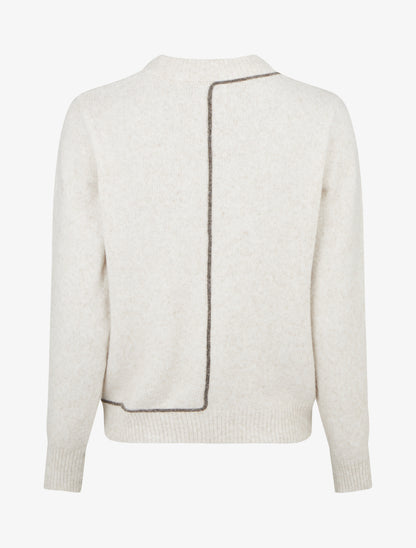 Pull laine mélangée col rond et liseré contrastant - Beige - 2