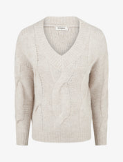 Pull laine mélangée à col V - Beige - 1