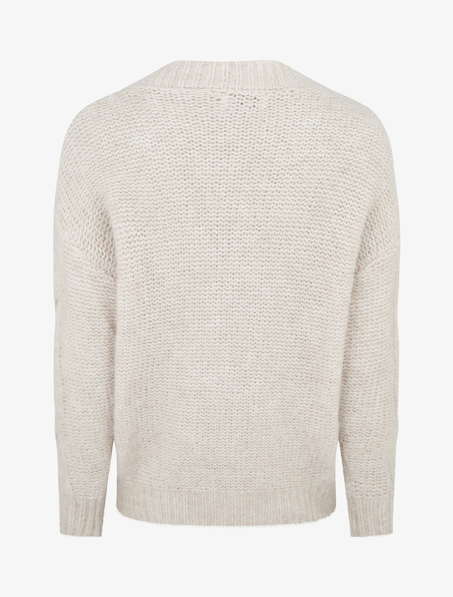Pull laine mélangée à col V - Beige - 2