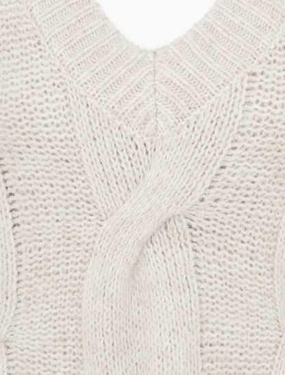 Pull laine mélangée à col V - Beige - 3