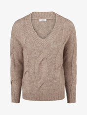 Pull laine mélangée à col V - Taupe - 1