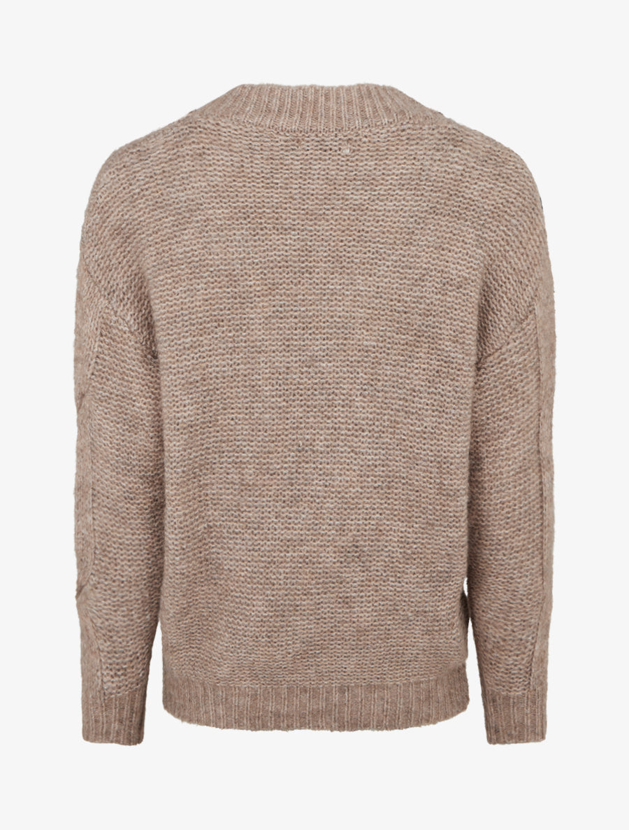 Pull laine mélangée à col V - Taupe - 2