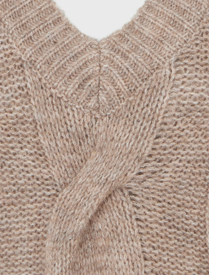 Pull laine mélangée à col V - Taupe - 3