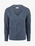 Pull laine mélangée à col V - Bleu - 1
