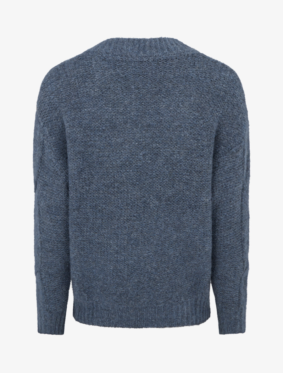 Pull laine mélangée à col V - Bleu - 2