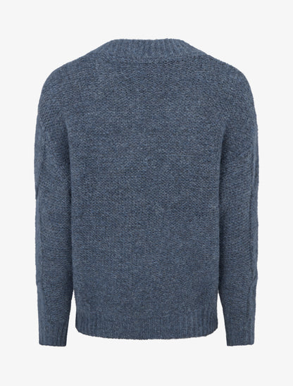 Pull laine mélangée à col V - Bleu - 2