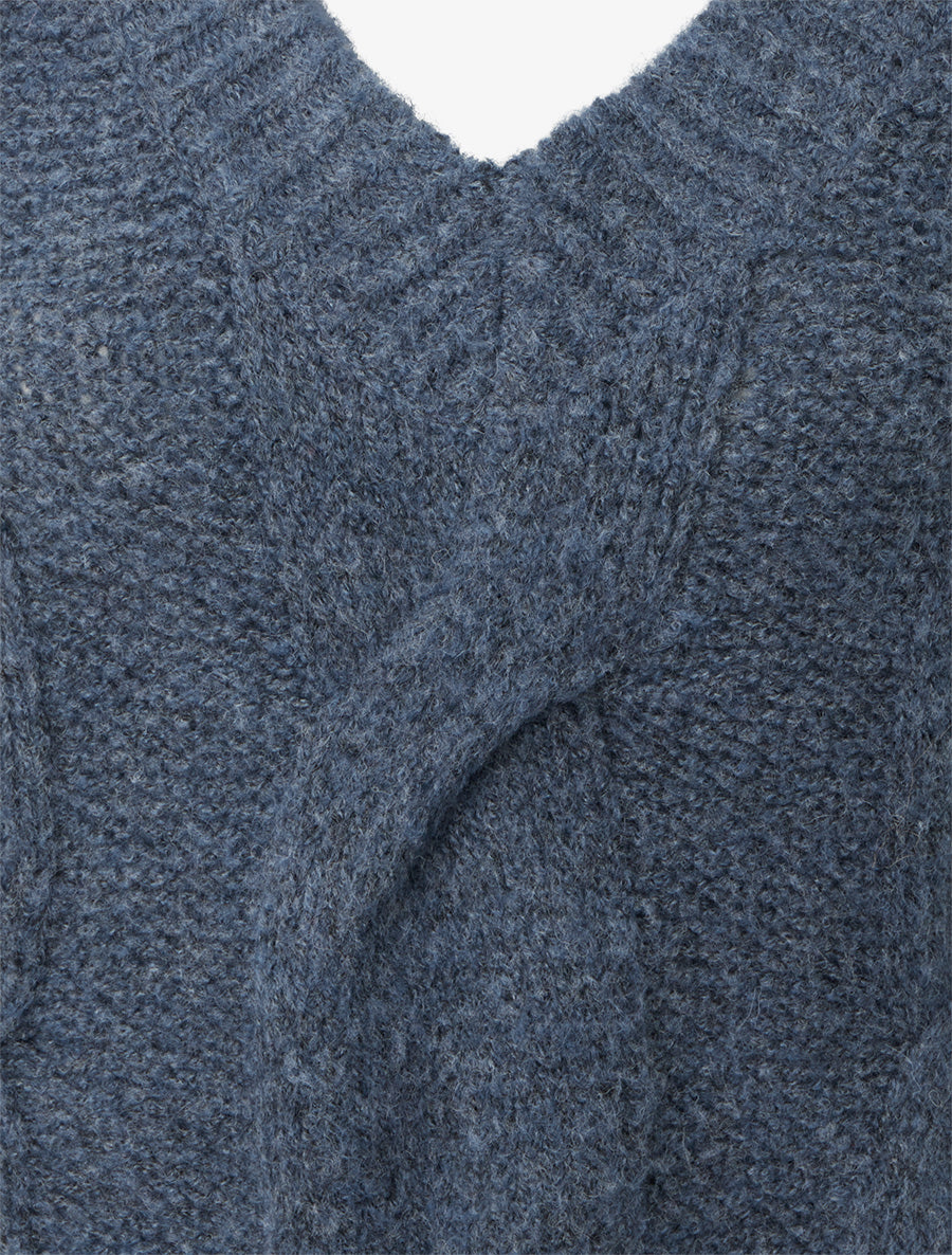 Pull laine mélangée à col V - Bleu - 3