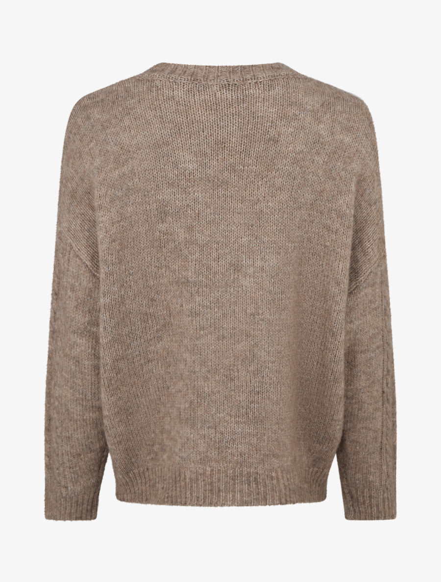 Pull droit en laine mélangée et col rond - Taupe - 2