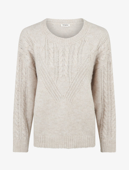 Pull droit en laine mélangée et col rond - Beige - 1
