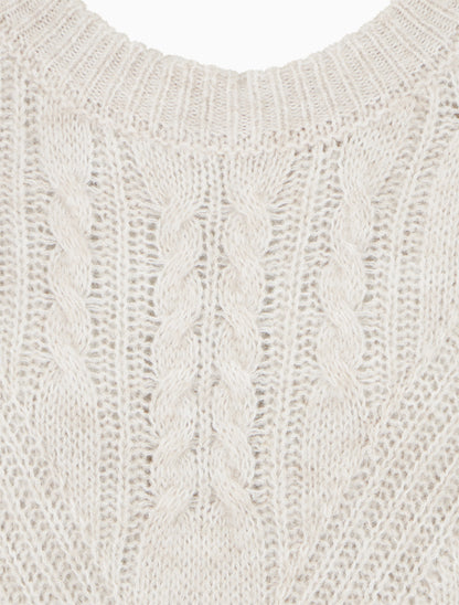 Pull droit en laine mélangée et col rond - Beige - 3