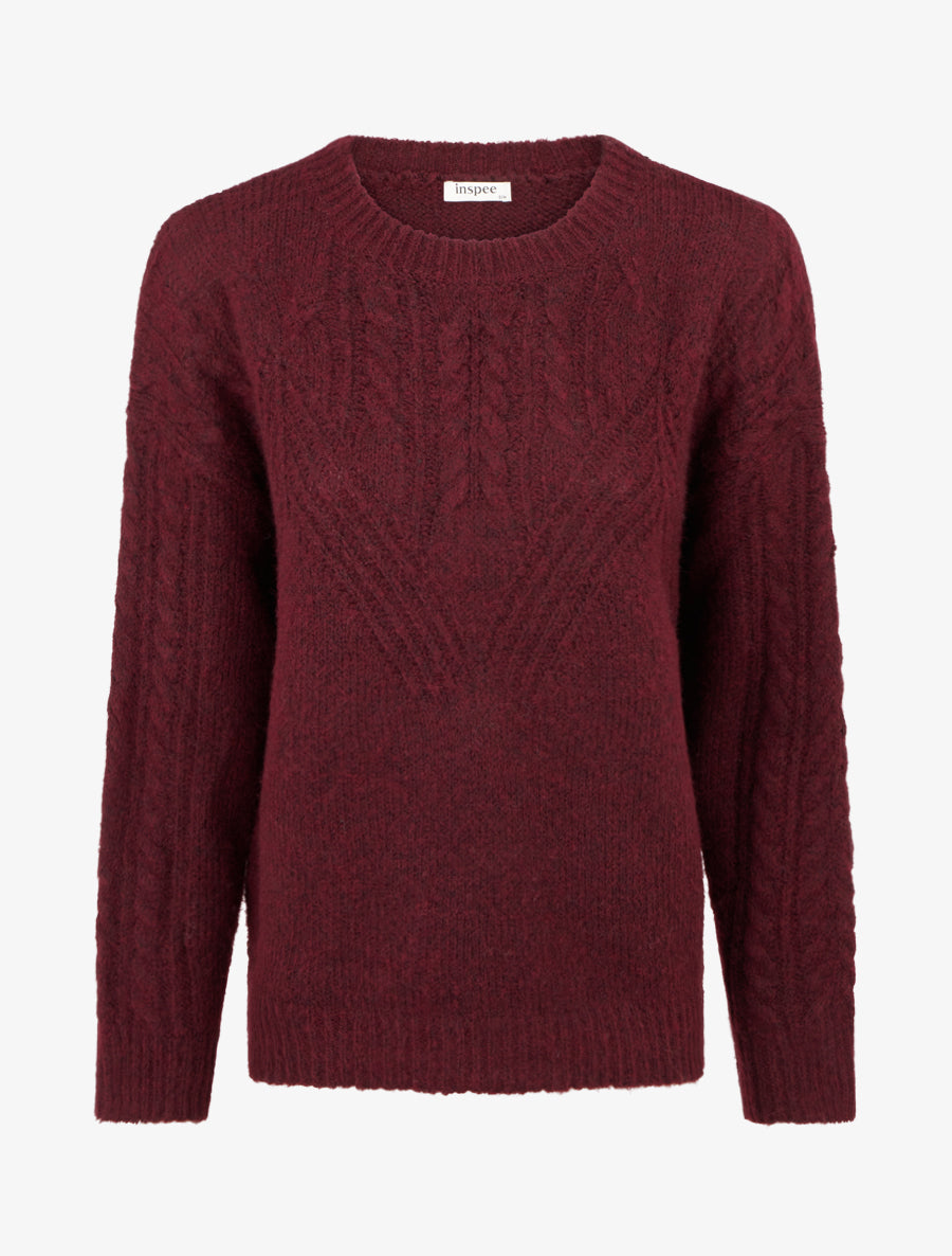 Pull droit en laine mélangée et col rond - Bordeaux - 1