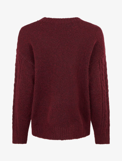 Pull droit en laine mélangée et col rond - Bordeaux - 2