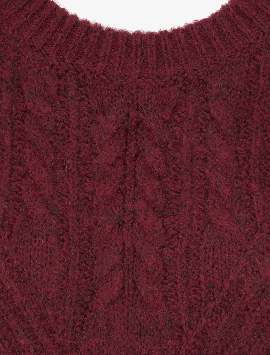 Pull droit en laine mélangée et col rond - Bordeaux - 3
