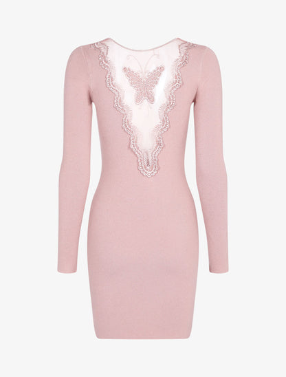 Robe pull à détail papillon - Rose - 2