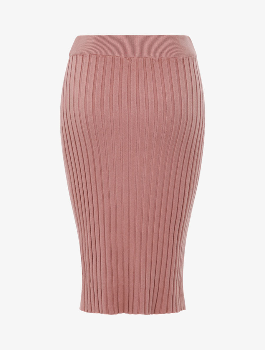 Jupe droite côtelée basique - Rose - 3