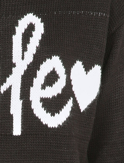 Pull à message et motif coeur - Noir - 3