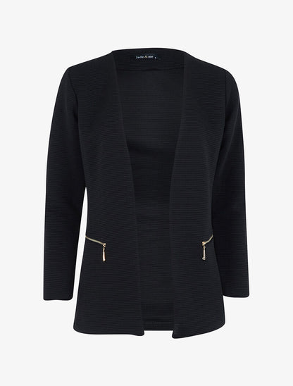 Veste effet rayé à zips - Noir - 1
