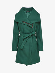 Manteau mi-long à zip et large col - Vert sapin - 1