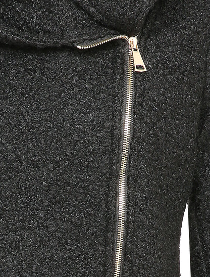 Manteau à capuche et zip effet laine bouclée - Noir - 3