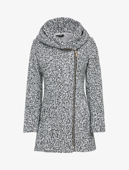 Manteau à capuche et zip effet laine bouclée - Gris clair - 4
