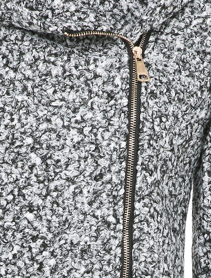 Manteau à capuche et zip effet laine bouclée - Gris clair - 3