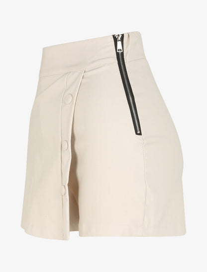 Jupe-short à taille haute enduit - Beige - 4
