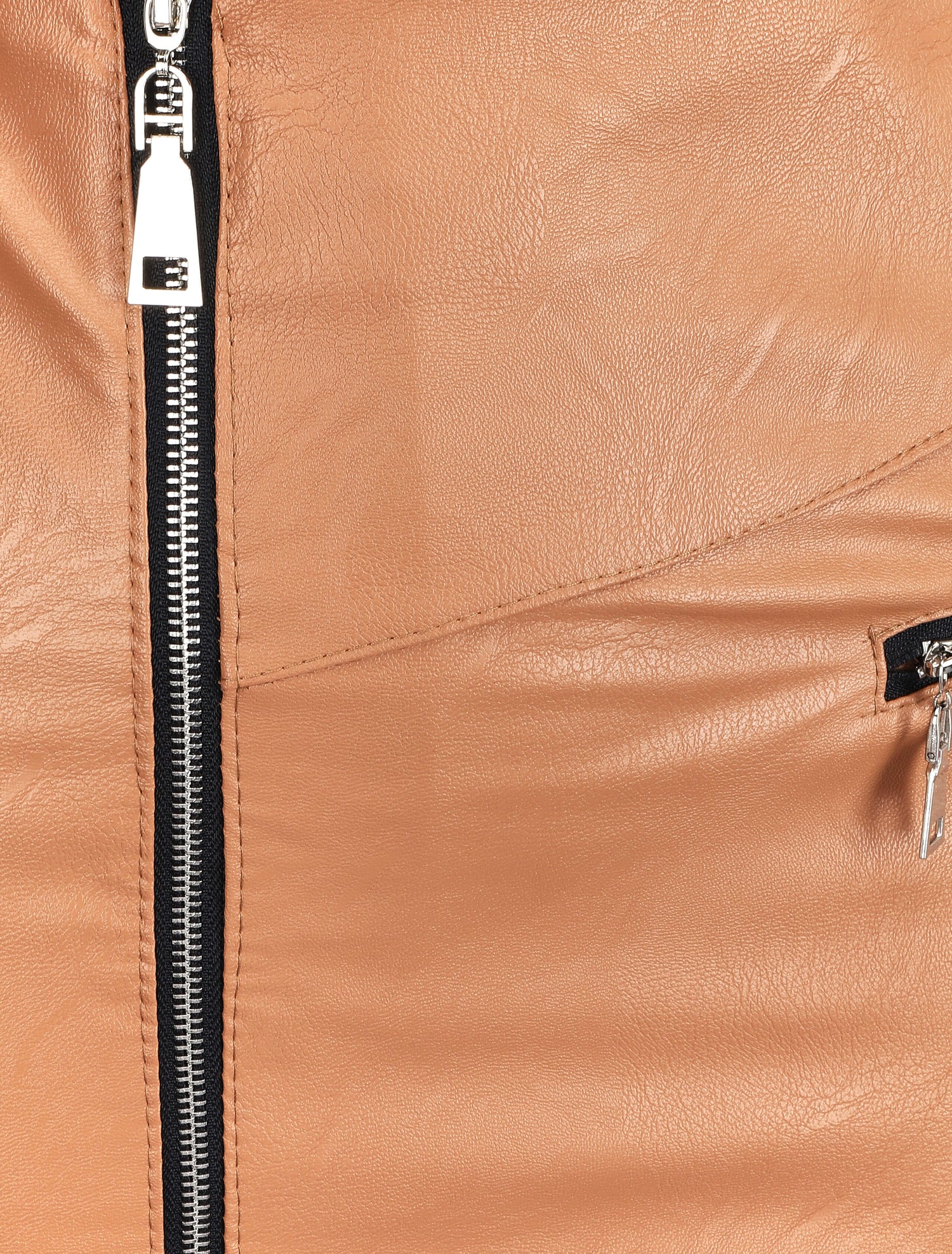 Jupe zippée en simili à bords asymétriques - Camel - 3