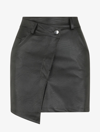 Jupe portefeuille en simili - Noir - 1