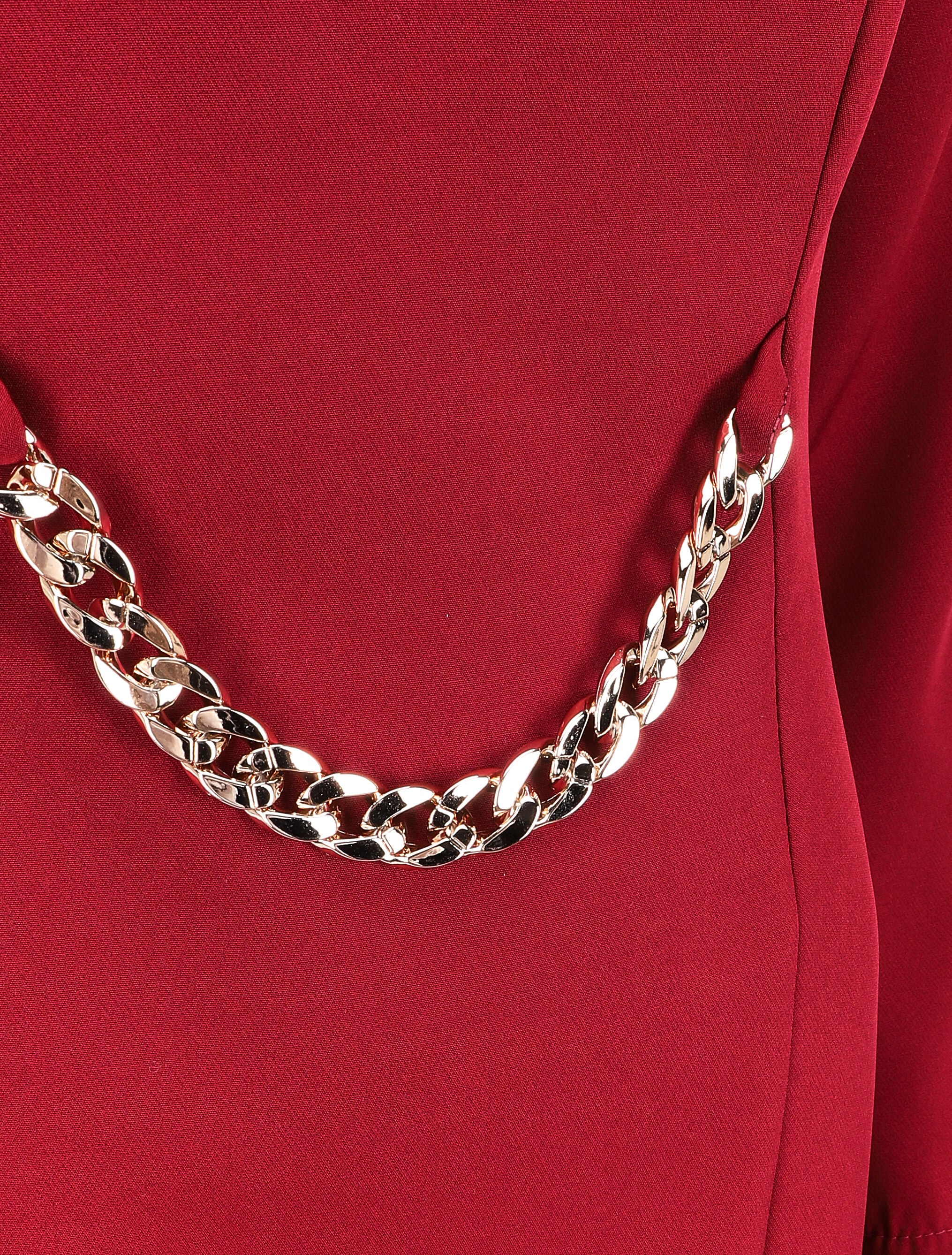 Robe ajustée à col fendu et détail chaîne - Bordeaux - 3