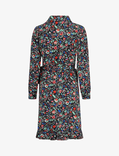 Robe portefeuille volantée à imprimé fleurs printanières - Noir - 2
