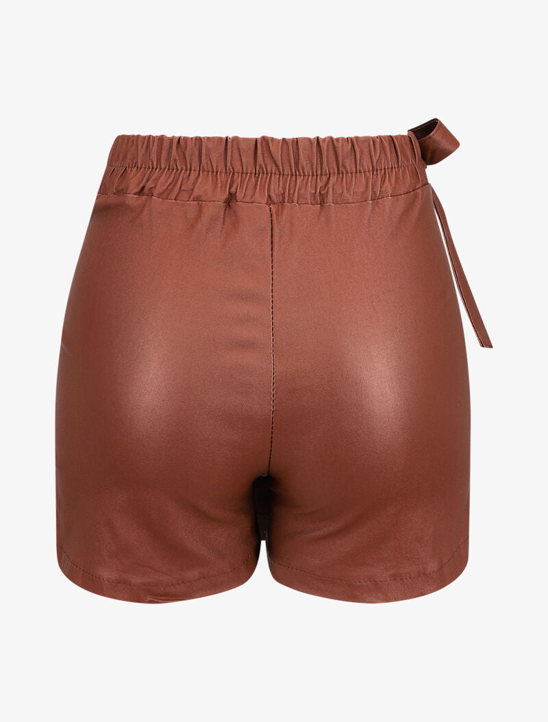 Short style jupe portefeuille en simili - Marron - 2