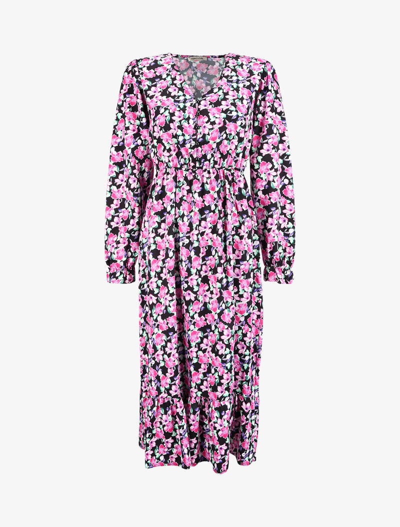 Robe taille empire à motif fleuri - Noir - 1