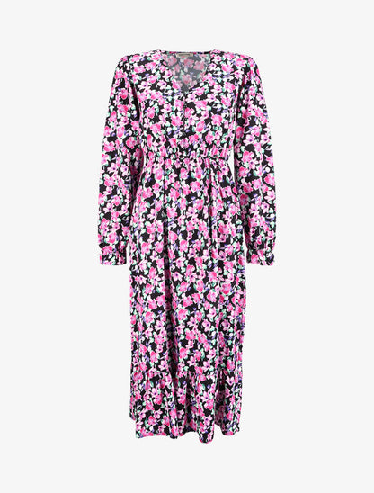 Robe taille empire à motif fleuri - Noir - 1