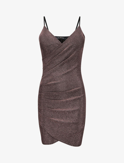 Robe irisée et drapée à fines bretelles - Rose - 1