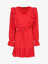 Robe patineuse à épaules et bords volantés - Rouge - 1
