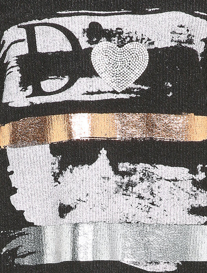 Pull à flocage irisé et coeur en strass - Noir - 3