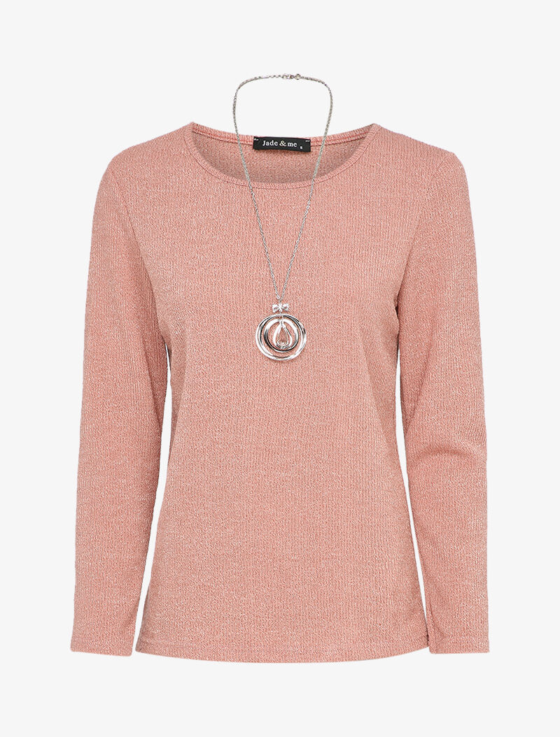 Pull droit à col rond - Rose poudré - 1