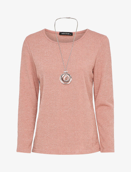 Pull droit à col rond - Rose poudré - 1
