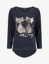 Pull à motif chat à sequin et imprimé léopard - Bleu marine - 1