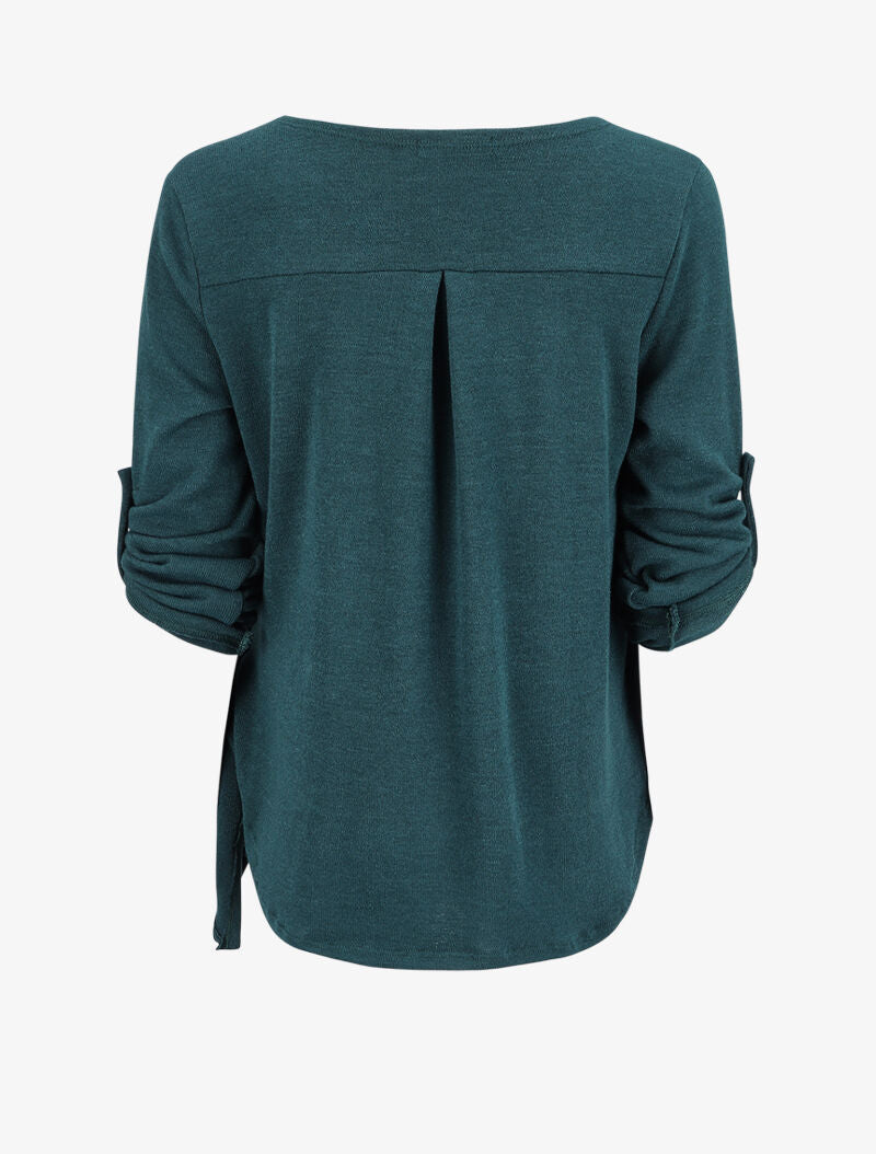 Pull cache-coeur à manches retroussables - Vert - 2