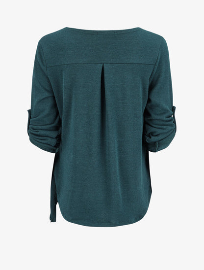 Pull cache-coeur à manches retroussables - Vert - 2
