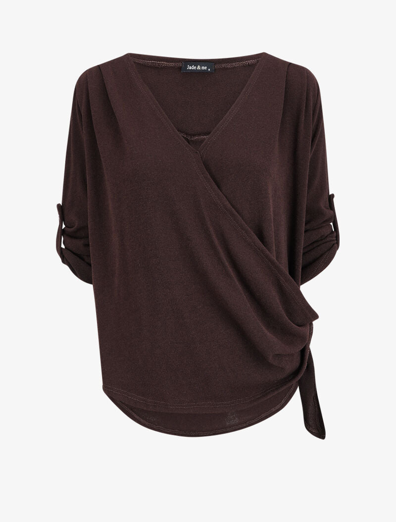 Pull cache-coeur à manches retroussables - Marron - 1