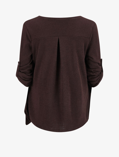 Pull cache-coeur à manches retroussables - Marron - 2