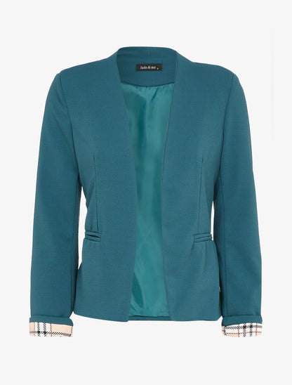 Veste à manches à revers imprimé carreaux - Bleu canard - 4