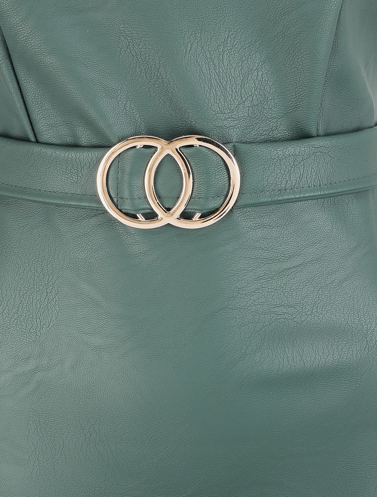 Robe en simili à taille marquée - Vert bouteille - 3