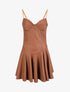 Robe volantée en simili à fines bretelles - Camel - 1
