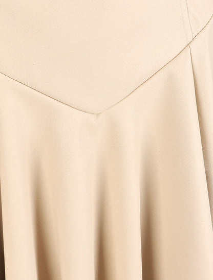 Robe volantée en simili à fines bretelles - Beige - 3