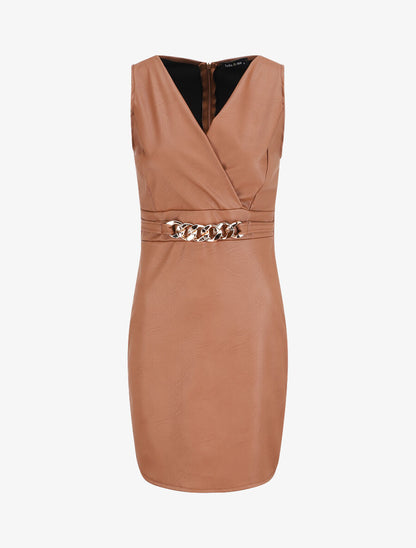Robe en simili à chaîne à maillons stylisés - Camel - 4
