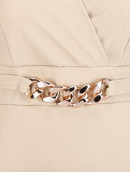 Robe en simili à chaîne à maillons stylisés - Beige - 3