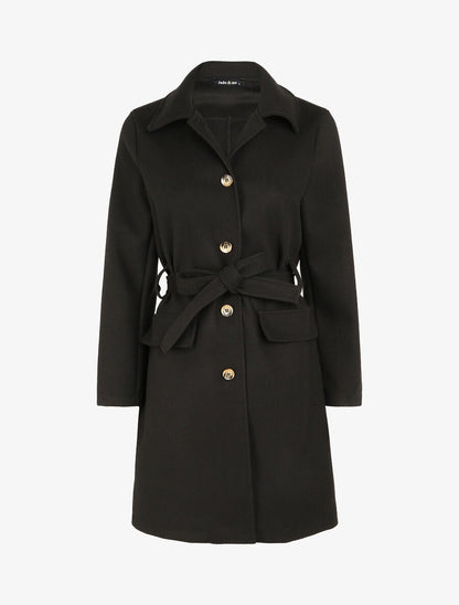 Manteau mi-long à poches plaquées décoratives - Noir - 1
